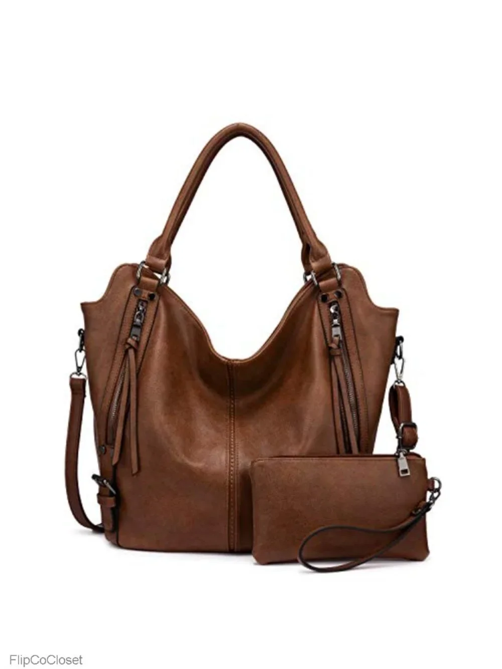 PU Leather Hobo Shoulder Bag Large Tote with Adjustable Strap